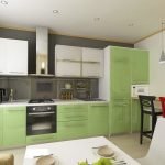 Lysegrønne møbler på kjøkkenet