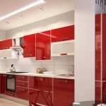 Küche mit weißem Interieur und roten Möbeln
