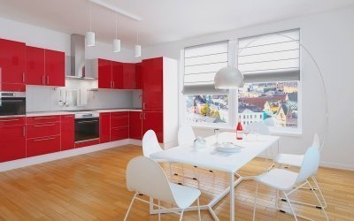 Rødt kjøkken i interiøret +75 bilder