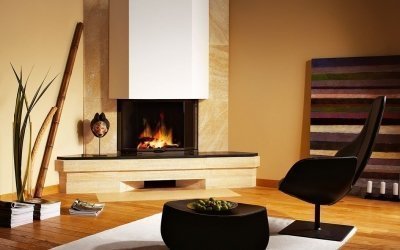 Corner fireplace in the interior +70 photo