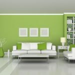 White shelves on a green wall