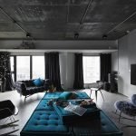 Turquoise with black in the living room interior