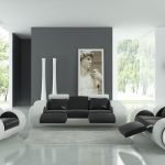 White with black in the interior of the living room