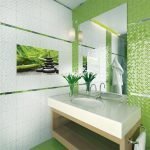 A combinação de azulejos brancos e verdes claros nas paredes