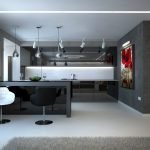 Kjøkken i stil med minimalisme i leiligheten
