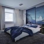 Plavi dizajn spavaće sobe za mladi par