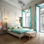 Cortinas de color turquesa en el dormitorio