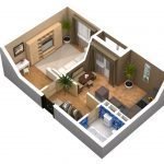 Plano de habitação de um quarto e cozinha