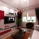Blanco y rojo en el diseño de las habitaciones.