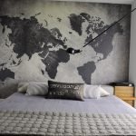 Fototapet med et verdenskort i sort og hvidt