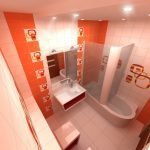 Keskeny fürdőszoba kialakítás narancssárgán