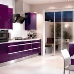 Purple kitchen design with wardrobe