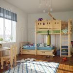 غرفة للأطفال مع أثاث خشبي