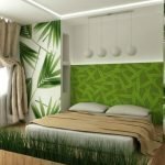 Asusteet makuuhuoneessa vihreillä väreillä