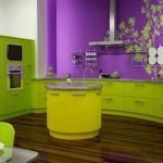 Thiết kế nhà bếp màu xanh lá cây và màu tím phong cách