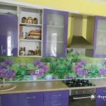 Unusual design of green-purple kitchen
