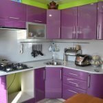 Corner green and purple kitchen