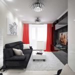 Red curtains in a white interior