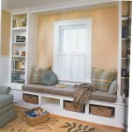 Design a window sill in the living room with storage drawers