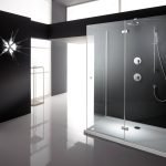 Noir et blanc dans la conception de la salle de bain avec douche