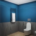 Blue and gray in the finish of the toilet