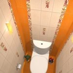 Kombinasjonen av hvite og oransje fliser i utformingen av toalettet