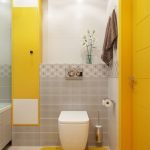Grått og gult i utformingen av toalettet