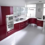 The combination of white flooring and cherry furniture