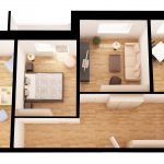 Üç odalı bir dairenin 3 boyutlu tasarım projesi