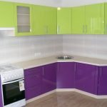 Zelená horní fialová spodní část kuchyně