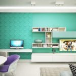 Zelená stena fialová nábytok