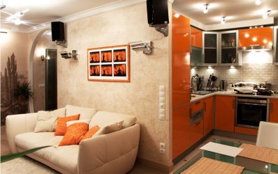 Design av et kombinert kjøkken og stue i Khrusjtsjov