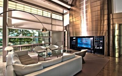 Ruang tamu berteknologi tinggi: pilihan reka bentuk