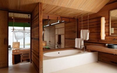 การออกแบบห้องน้ำไม้: 75 ภาพความคิด
