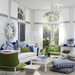 Thiết kế phòng khách màu trắng và xanh