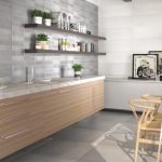 Gray tiles in the wall decoration in the kitchen