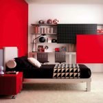 La combinación de rojo y negro en el diseño de la sala.