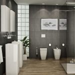 Encanamento branco em um banheiro cinza