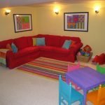 Red sofa in the play area