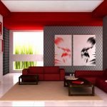 Soffa i ett grå-rött vardagsrum