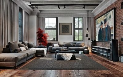 Loft style living room +75 interior photos