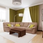 Living room interior in beige and green tones photo