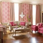 Dining room interior in beige and pink tones photo