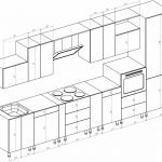 Sketch of a wall with a kitchen set