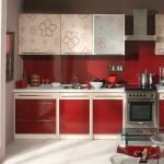 3D-gjengivelse av et rødt kjøkken