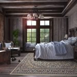 Interior design of a bedroom with clapboard