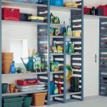 Plastic shelving in a garage