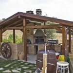 Wooden arbor with stove