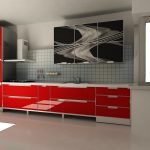 Cozinha vermelha com vidro