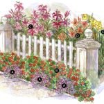 El esquema de los macizos de flores en la valla